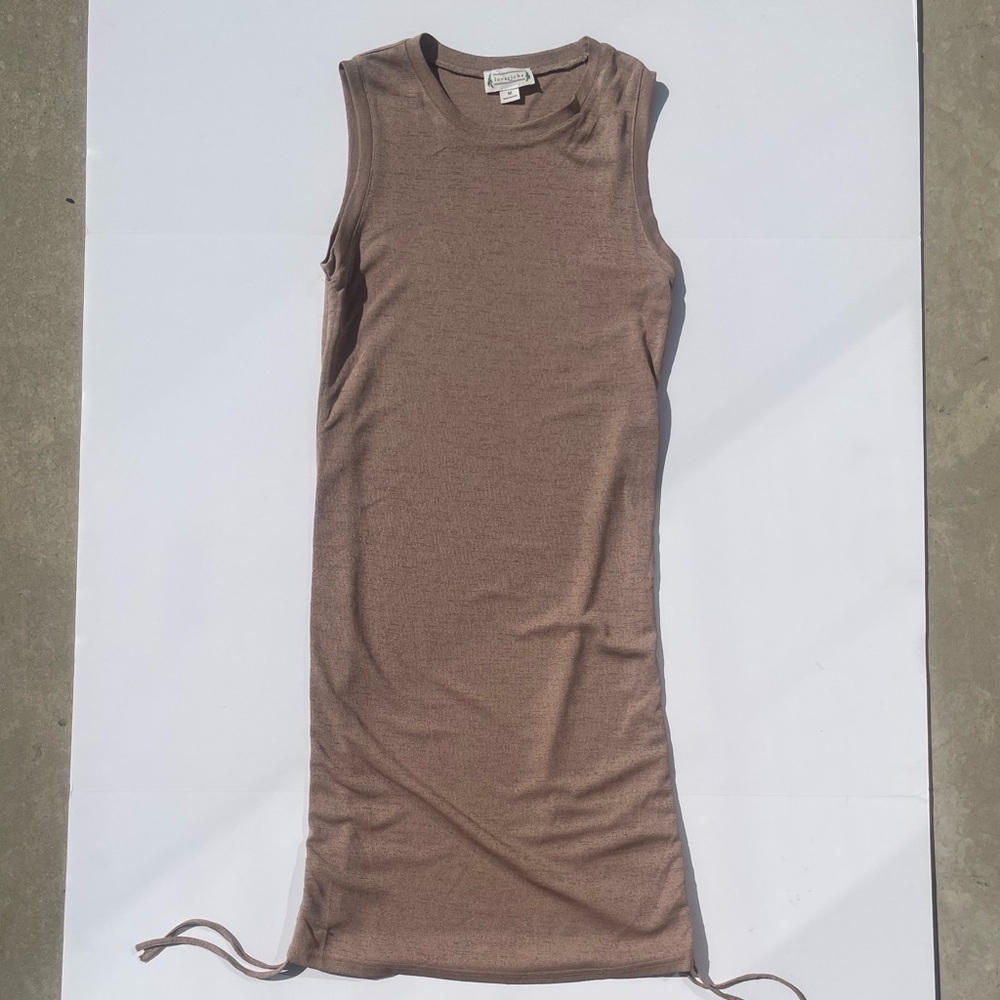 Love Riche Sleeveless Ruched Mini Dress - Tan - Picture 2 of 6